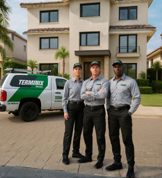 Profissional da Terminix Brasil realizando dedetização em residência